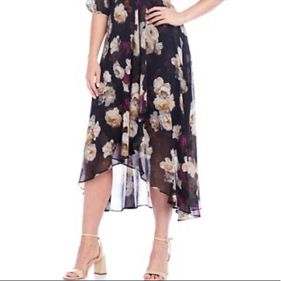 Calvin Klein Black Floral V Neck Ruffle Dress - Picture 3 of 9